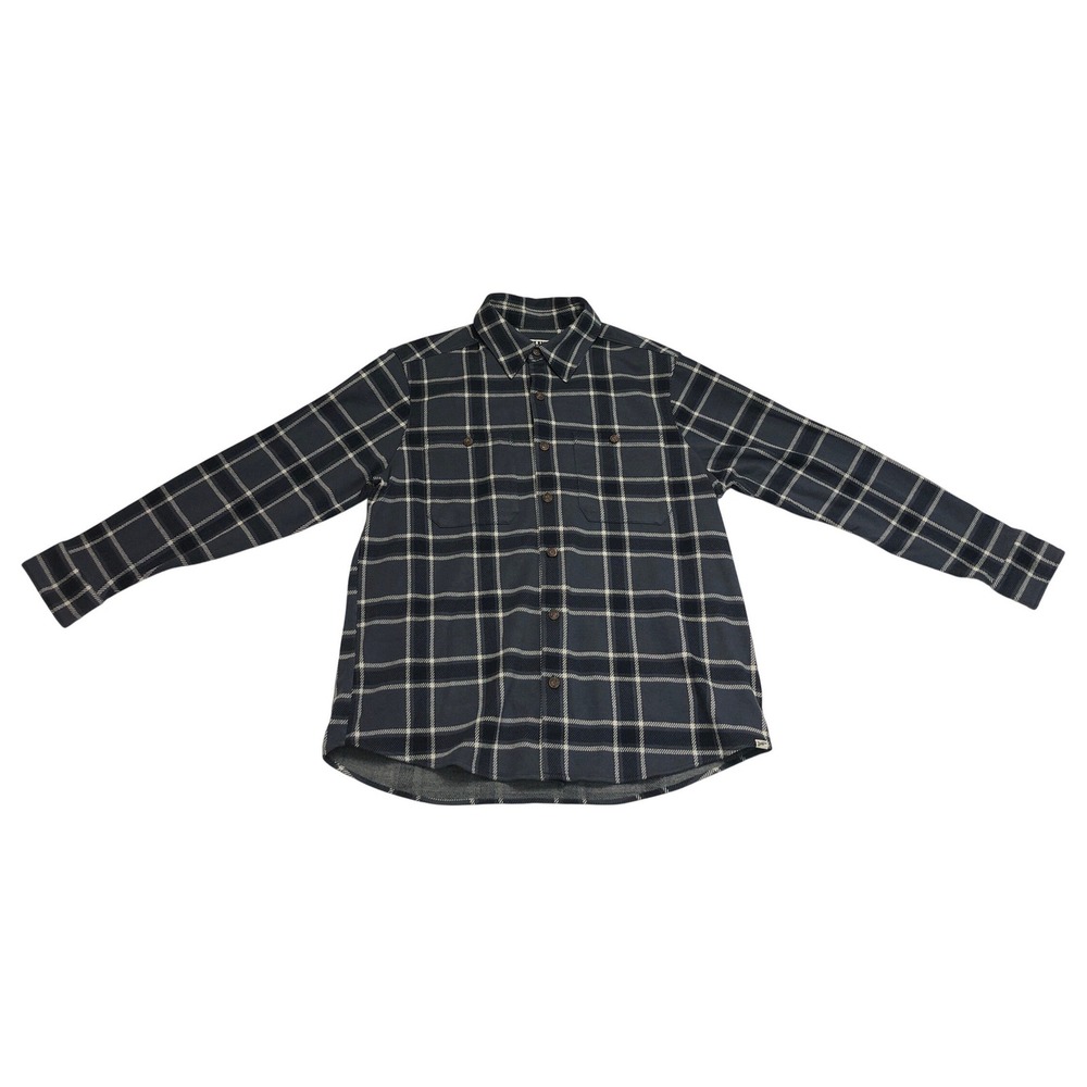 Duluth‎ Trading Mens Navy Plaid Untucked Length Button Down Shirt Large Relaxed